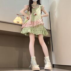 超格好良い女の子のユニークで美しいスーツスカート夏 2025 新しい子供の夏のドーパミンショートスカートドレス