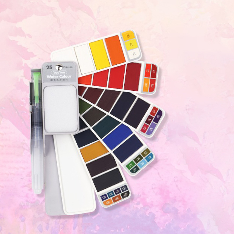 Juego de trazos de acuarela sólida en forma de abanico plegable Xiupu para principiantes pintados a mano con gouache para niños