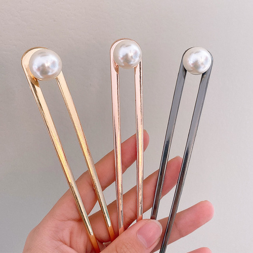 Korean pearl hairpin, metal hairpin, simple modern daily headwear, hairpin, hairpin, hairpin, hairpin, temperament hairpin