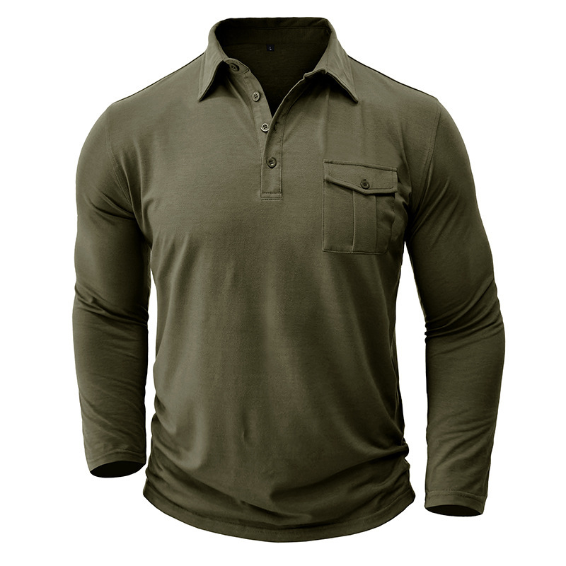 Men's Polo Shirt Long Sleeve Solid Colour Autumn Winter Style_voghion.com