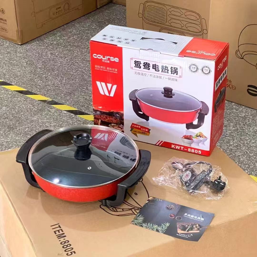 Olla Eléctrica Nueva, Antiadherente, Todo en Uno para Hot Pot y Asar, Uso Doméstico, Multifuncional, Olla Cuadrada de Alta Potencia, Venta al por Mayor para Regalos