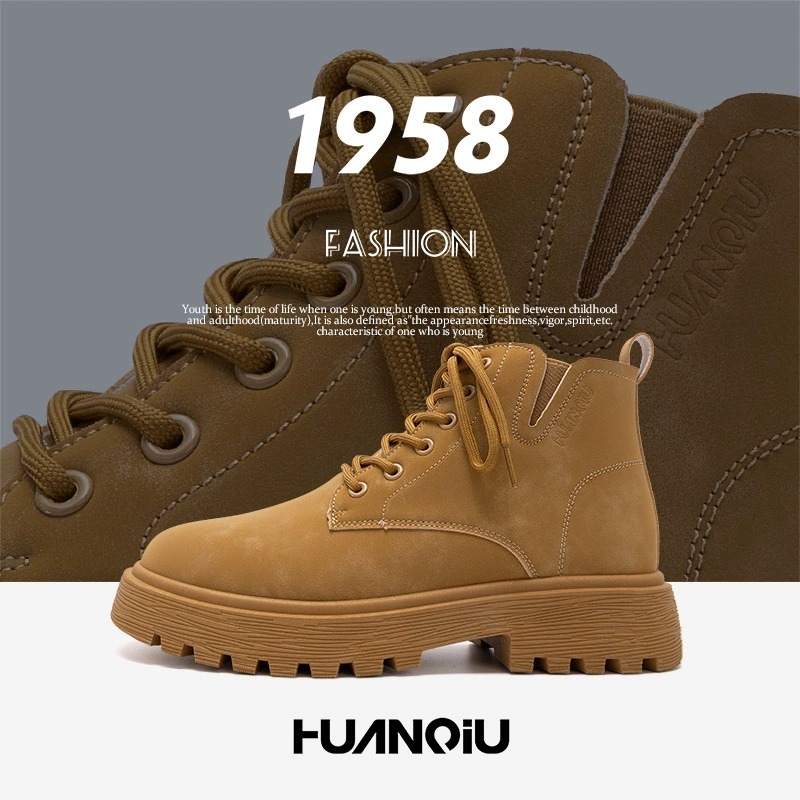 Универсальные мужские ботинки с ревенем ZHQ-HY727, весенние уличные повседневные ботинки в британском стиле, рабочие ботинки с высоким берцем на толстой подошве