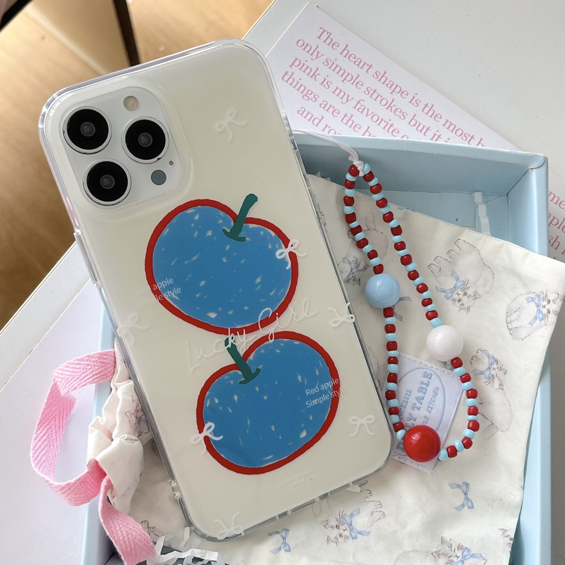 ins风涂鸦英文蓝苹果适用iphone17ProMax手机壳苹果14/15PM手链16