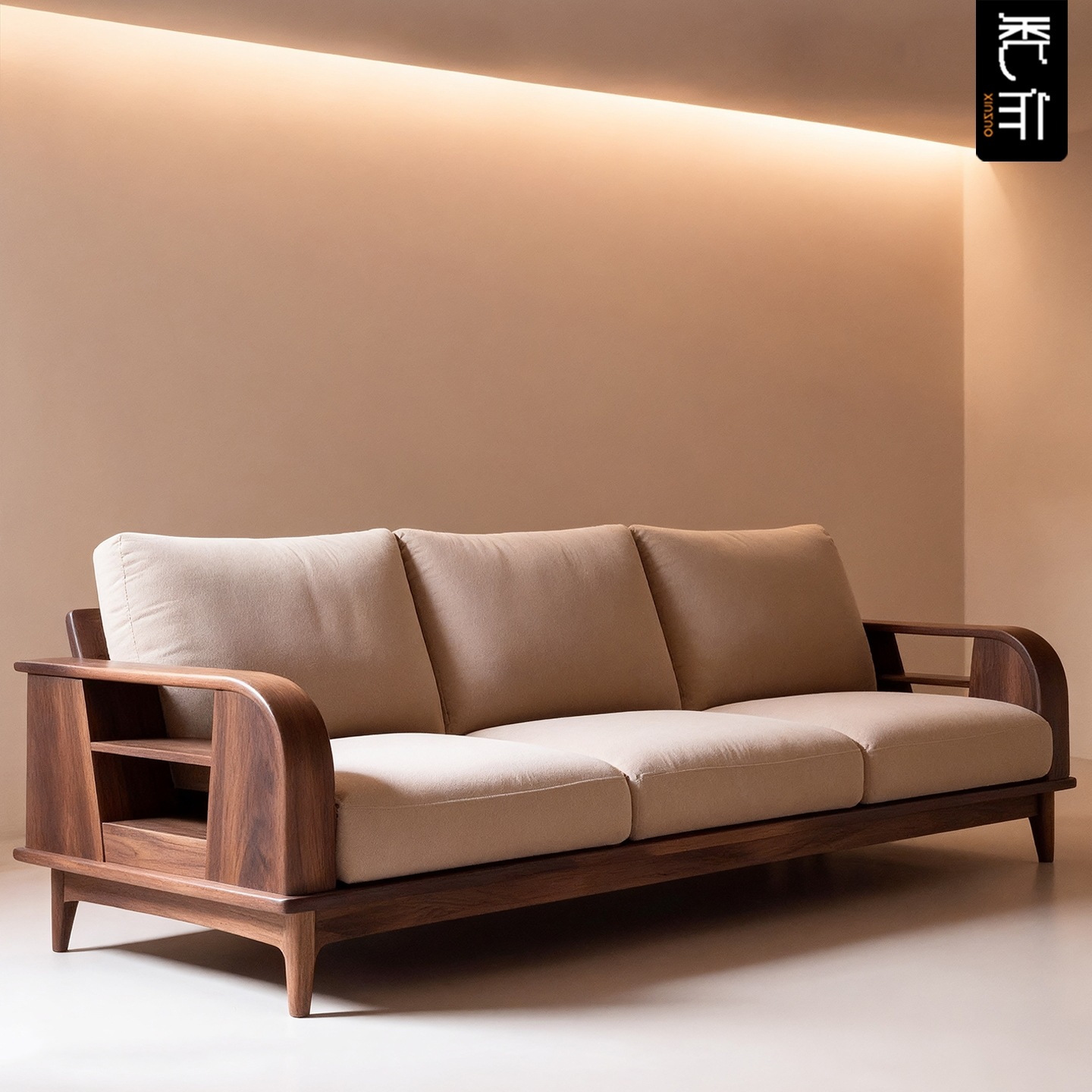 Black Walnut Solid Wood Home Living Room Design Sofa High-Value Hotel Reception Small Apartment Three-Seater Sofa