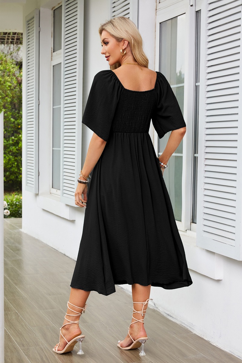 Women's Swing Dress Simple Style V Neck Bowknot Short Sleeve Solid Color Midi Dress Daily display picture 5