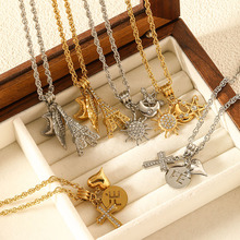 跨境多配件不锈钢项链 镶钻多元素吊坠锁骨链钛钢项链