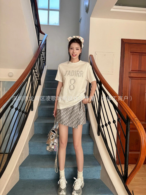 LENGE南油DR25夏デジタル8文字裏面プリントラウンドネック半袖Tシャツレディーストップス万能トレンド|undefined