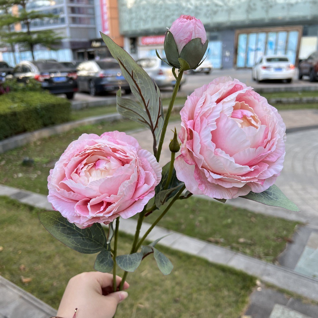 Simulación del Día de San Valentín rosa fabricante 3 sola rama multi-cabeza rosa decoración de la boda flor falsa al por mayor