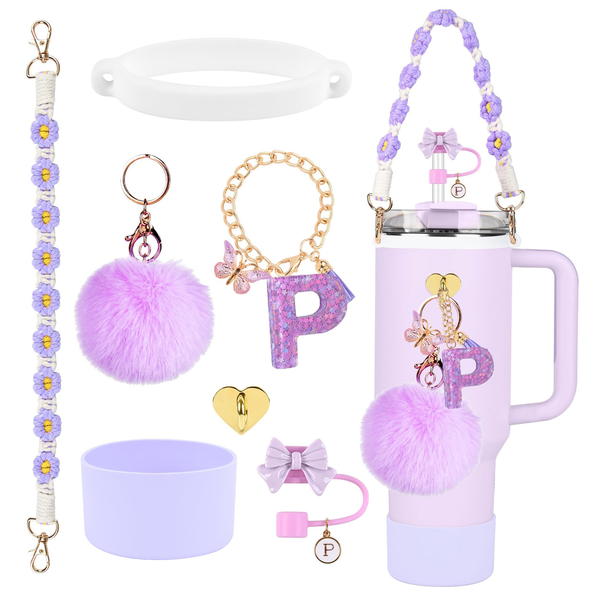 Hot sale Stanley Cup accesorios set 10mm cubierta de paja letras mariposa cadena bola de silicona cubierta de taza