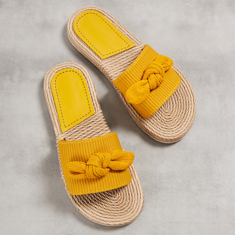 Women's One-word slippers hemp rope straw woven summer new outdoor yellow and white small peanut slippers outer wear flat heel slip-on Women's One-word slippers hemp rope straw woven summer new outdoor yellow and white small peanut slippers outer wear flat heel slip-on