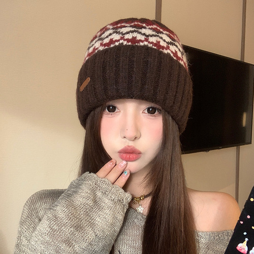 Autumn and winter Fair Isle series small bunting knitted hat 30% off personalized fashionable outdoor versatile warm trendy hat