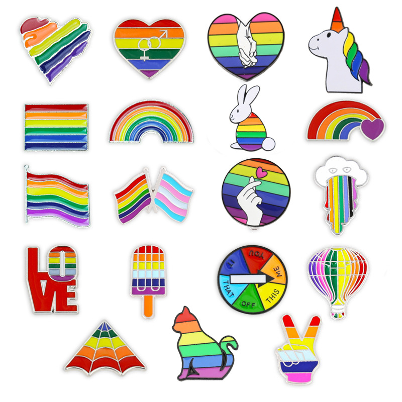 Creative Cartoon Rabbit Bee Elephant Original Rainbow Badge Series Set Badge Fashion Bow Love
