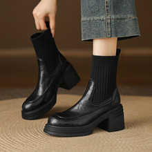 34--42大码靴子秋冬季新款高跟袜靴厚底粗跟短靴女跨境外贸女靴