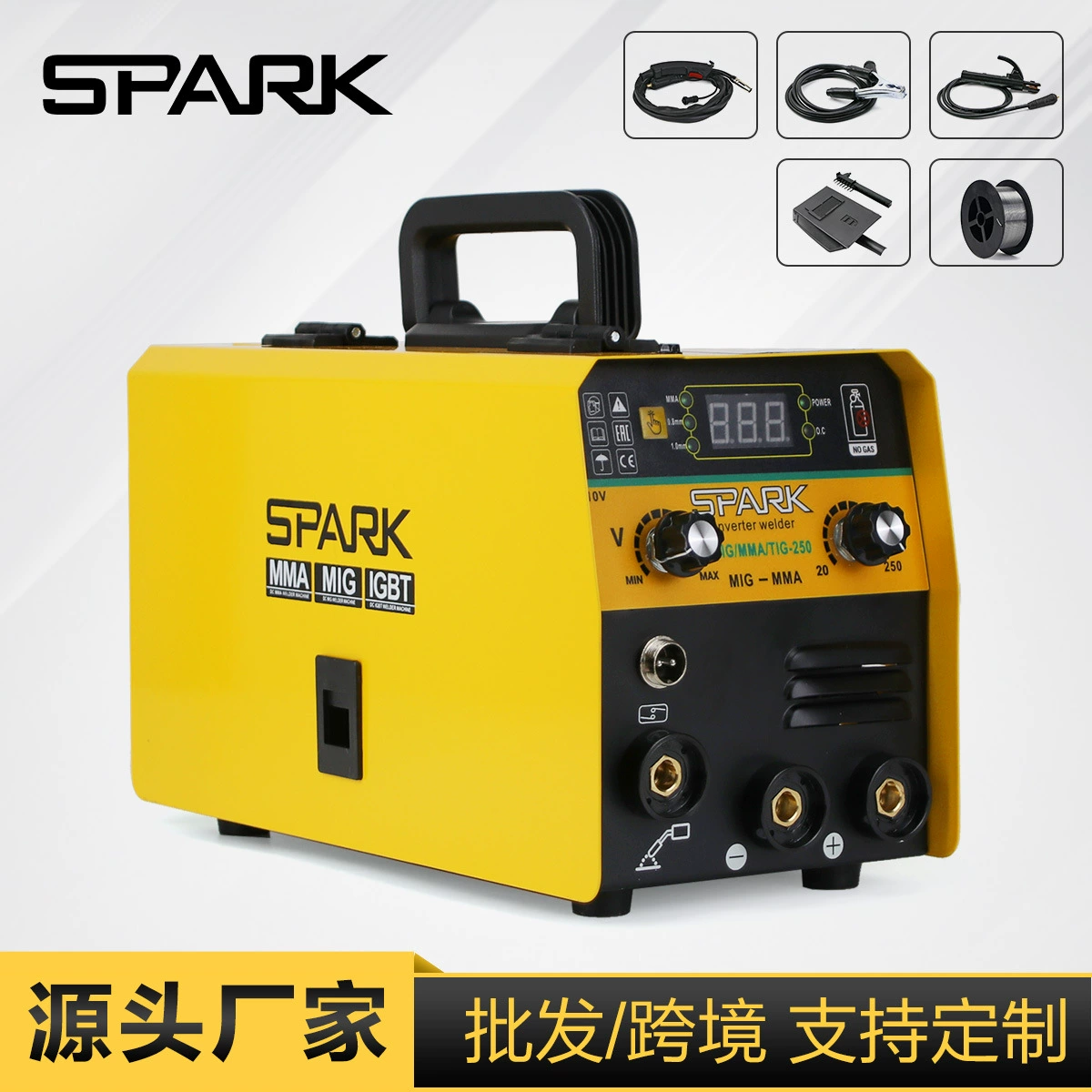 Трансграничный поиск: Сварочный аппарат SPARK MIG без газа, бытовая сварка в защитном газовом экране, 110В, двойного назначения, MIG-250, в наличии.