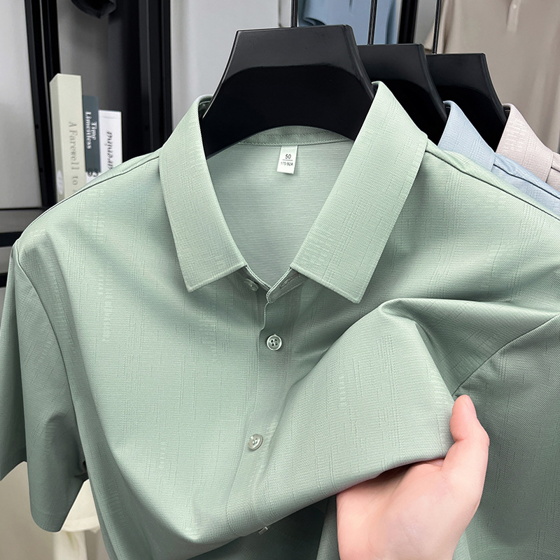 Camisas de manga corta de hombre verano nuevo frío algodón chaqueta de lino de mediana edad de negocios casual sin marca con solapa camisa de media manga