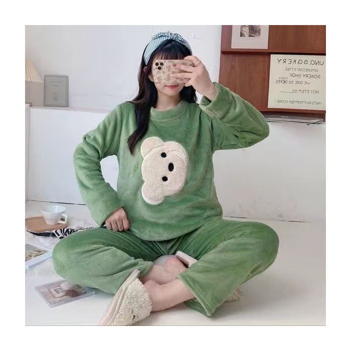 Transfronteriza Vietnam al por mayor otoño invierno pijamas franela espesa mujer dulce dibujos animados casuales mangas largas chaqueta ropa para el hogar