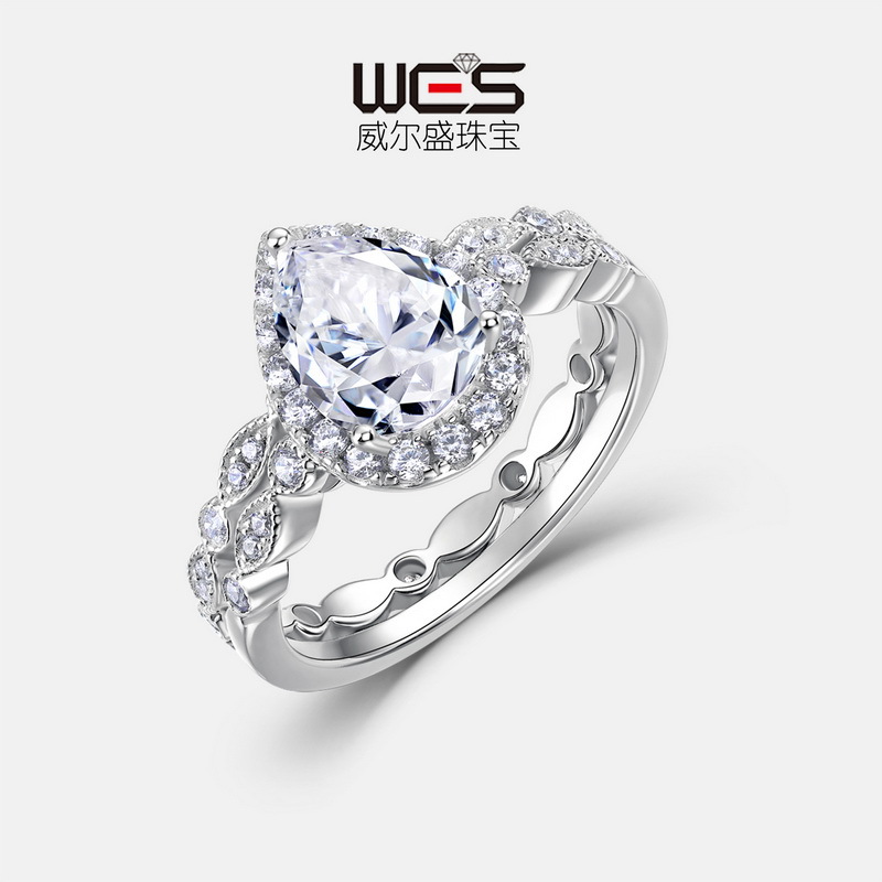 Nuevo anillo de moissanita de gota de agua de lujo ligero transfronterizo S925 anillo de combinación de todo fósforo de moda brillante de plata pareja para novia