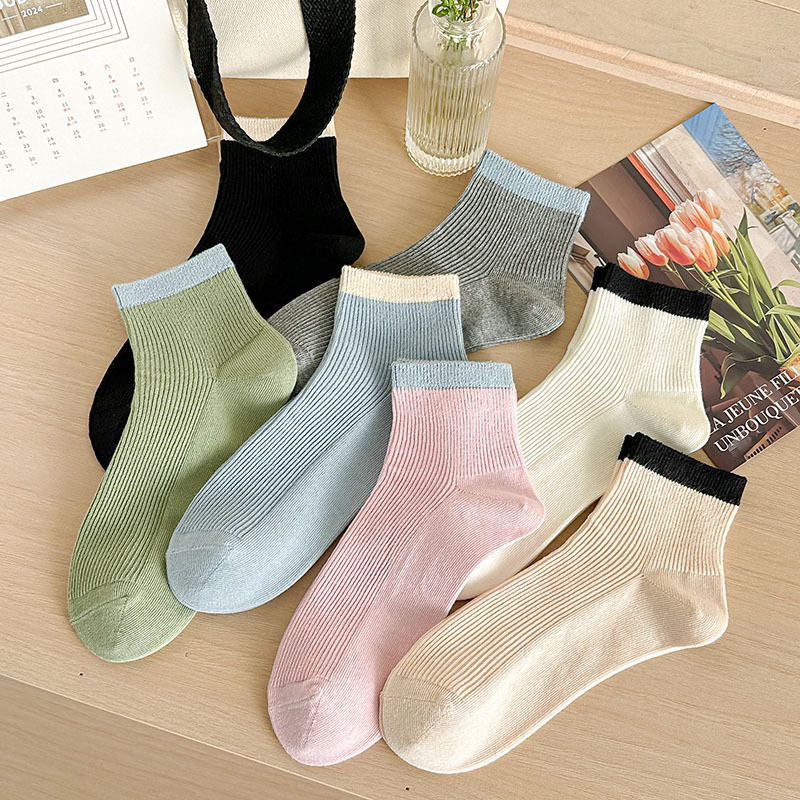Small fresh mid-tube socks for children spring and summer new vertical double needle cotton socks simple Luo Kou color contrast low waist short tube socks tide Small fresh mid-tube socks for children spring and summer new vertical double needle cotton socks simple Luo Kou color contrast low waist short tube socks tide