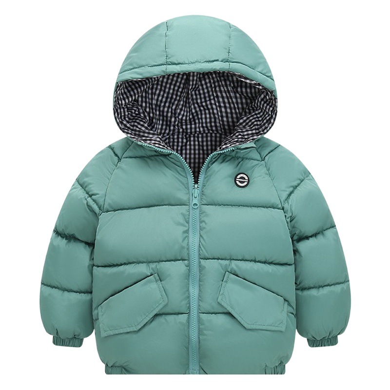 2025 nueva ropa para niños chaqueta de algodón de plumón para niños de doble cara gruesa de color sólido abrigo grueso con capucha para bebés niños y niñas