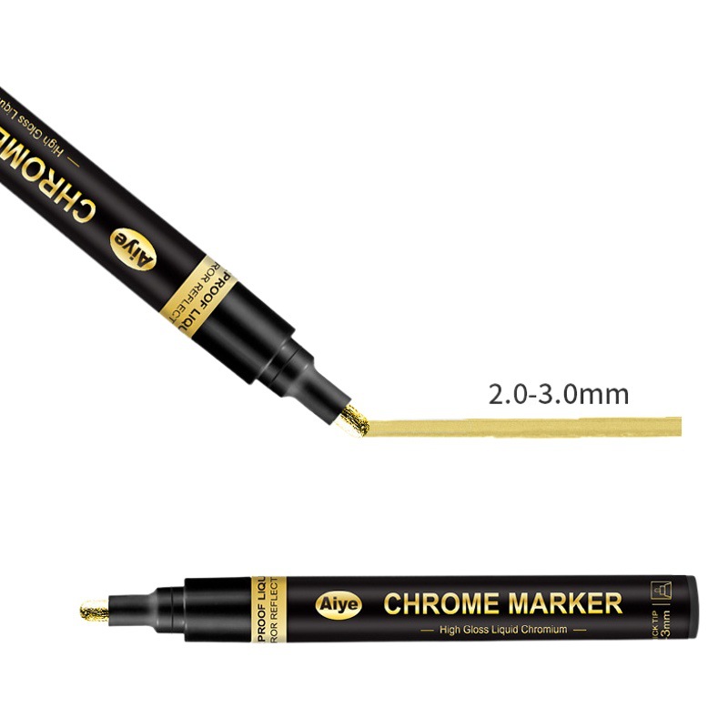 Marcador de cobre electrochapado de espejo de 3 colores Aiyi de 1 mm, metálico, anti-pelado de pintura, modelo de bolígrafo electrochapado, bolígrafo de espejo dorado, cromado y plateado.