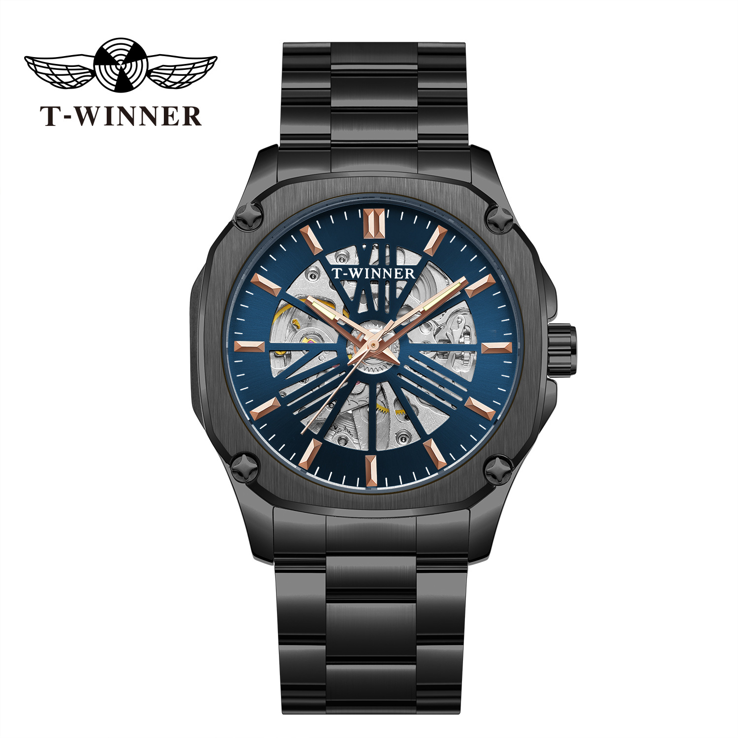 T-WINNER8216 nueva correa de aleación reloj mecánico automático reloj de moda de negocios impermeable para hombres