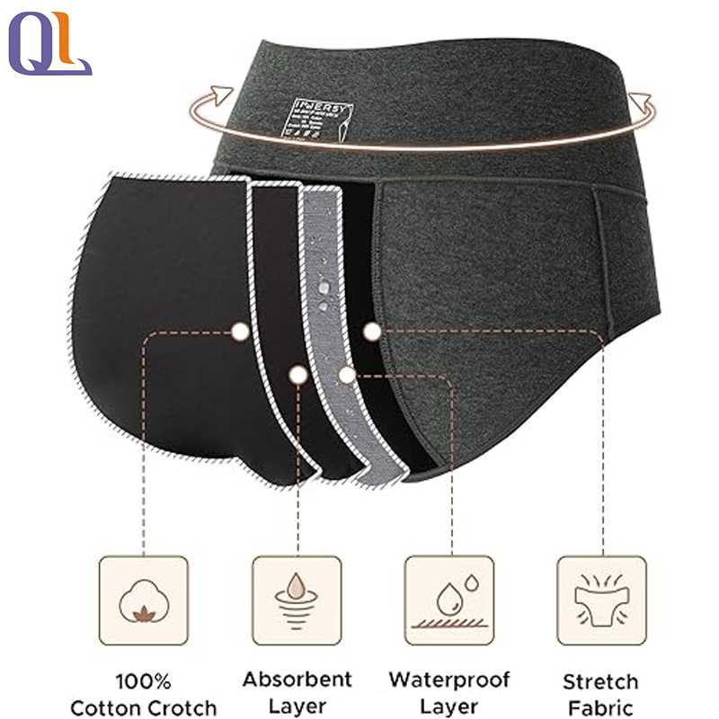 Ropa interior menstrual transfronteriza de gran tamaño para mujeres, período menstrual, seguridad a prueba de fugas, pantalones de tía, período de cintura media, pantalones sanitarios de algodón puro