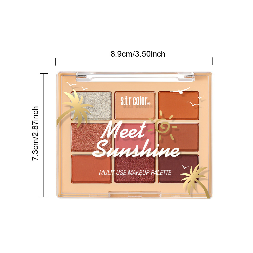 Paleta de sombras de ojos s.f.r en tonos tierra, acabado mate, naranja, marrón, perlado, brillante, chocolate, paleta de nueve colores para mujer, ligera y portátil.