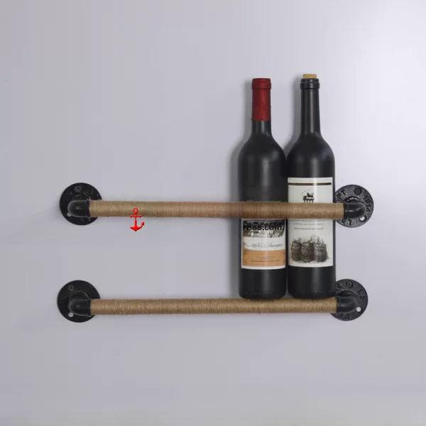 Metal water pipe hemp rope red wine rack multi-size optional wall hanging multi-bottle white wine display rack wine rack
