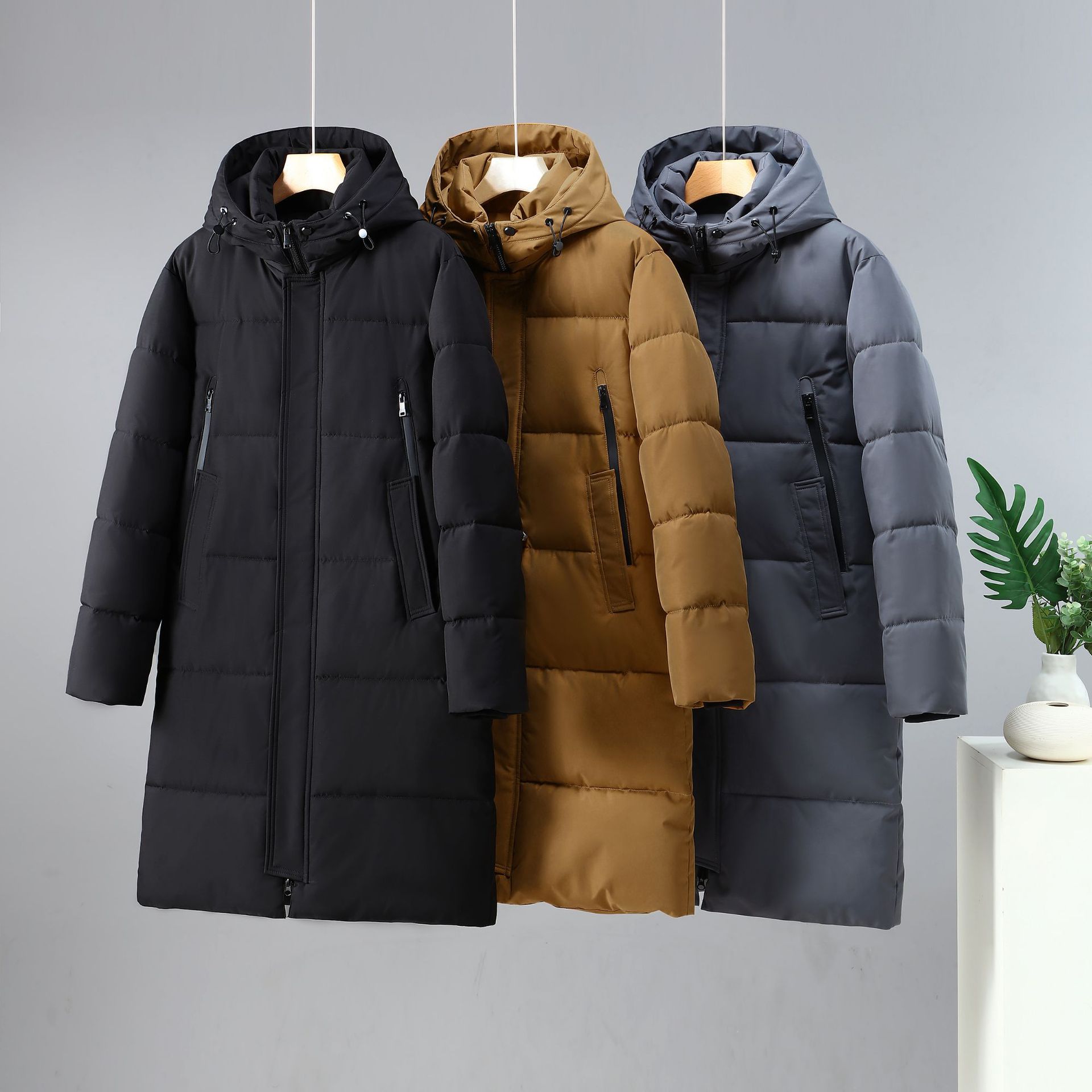 Men's Clothing Thickened long men's Silk cotton jacket winter hat outdoor windproof warm knee length thick men's cotton jacket_voghion.com