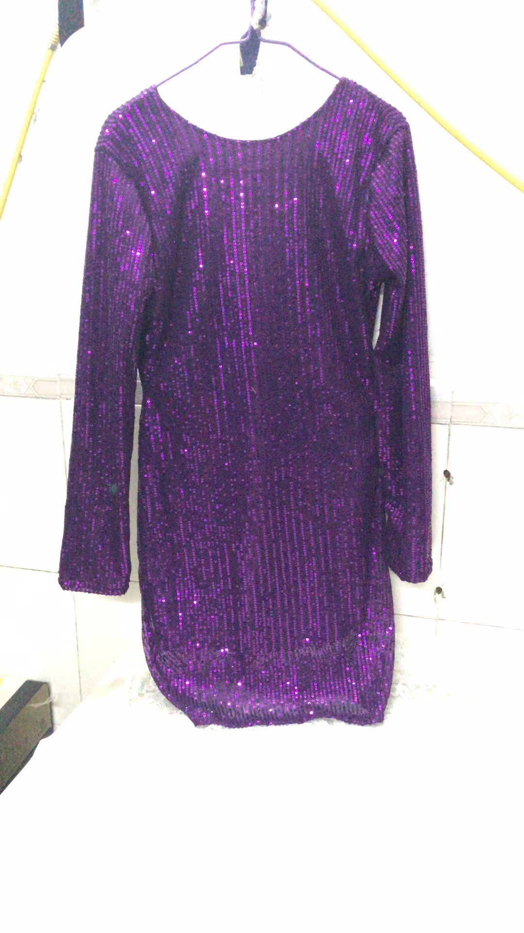 Women's Evening Dress Slim Fit Sequin Long Sleeve Backless Gold_voghion.com