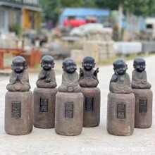 石雕小沙弥小和尚青石雕像人物做旧仿古石头摆件寺庙佛像雕塑装饰