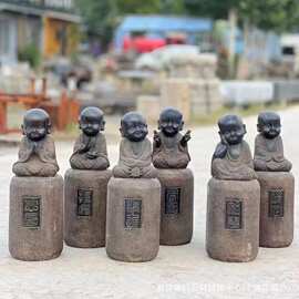 石雕小沙弥小和尚青石雕像人物做旧仿古石头摆件寺庙佛像雕塑装饰