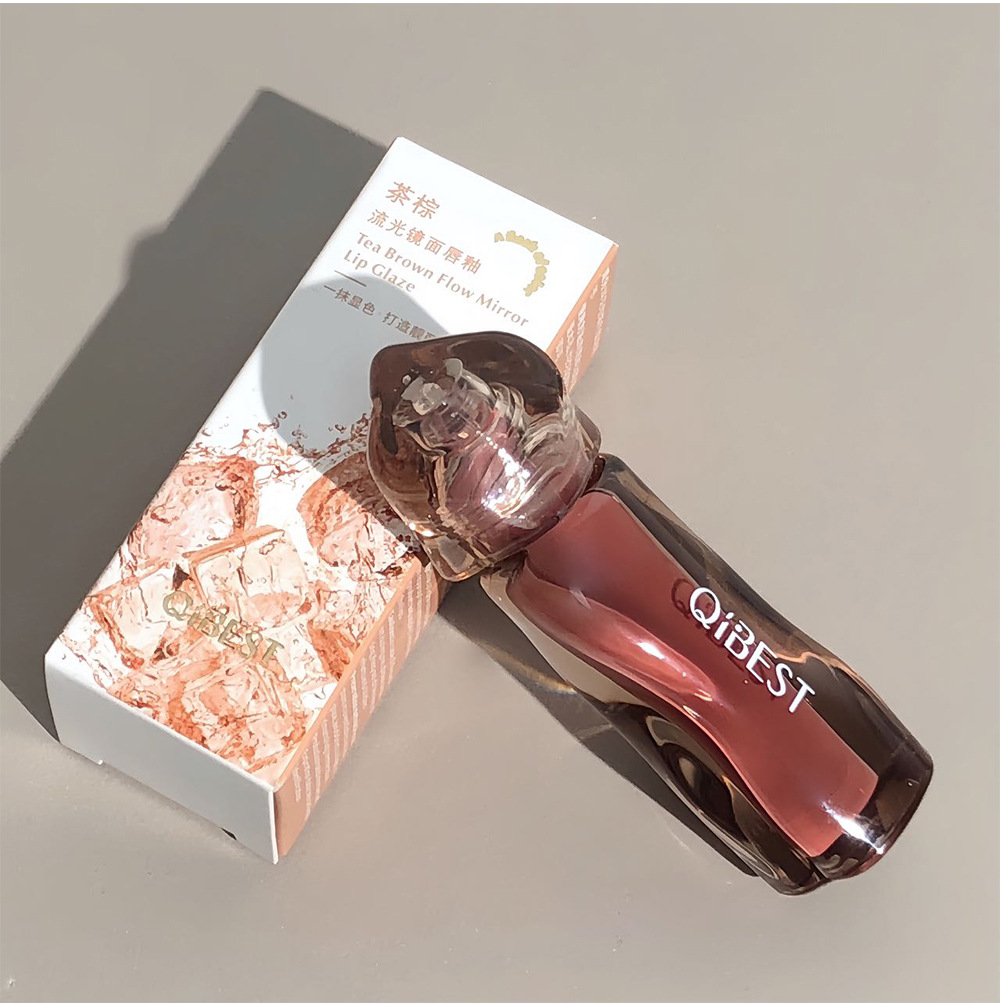 QIBEST Tea-brown Flowing Mirror Lip Gloss four-color Curved Lipstick for export, dark series lip mud one-piece consignment undefined