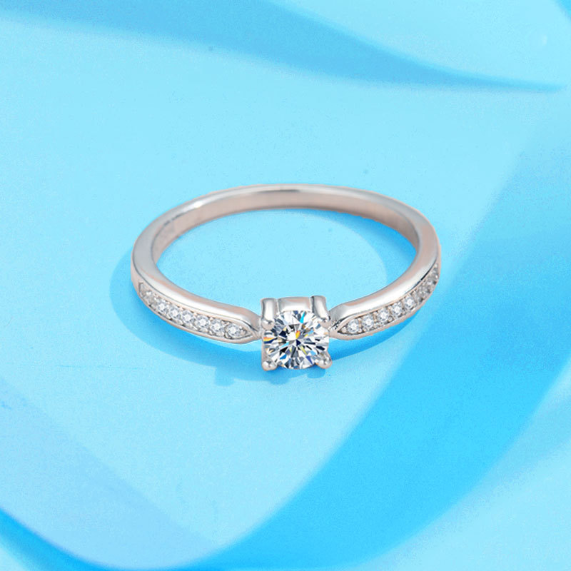 925 Pure Silver 30 Points Micro-set Four-claw Moissanite Diamond Ring for Women - Japanese & Korean Style Exquisite Small Tail Ring, Wholesale