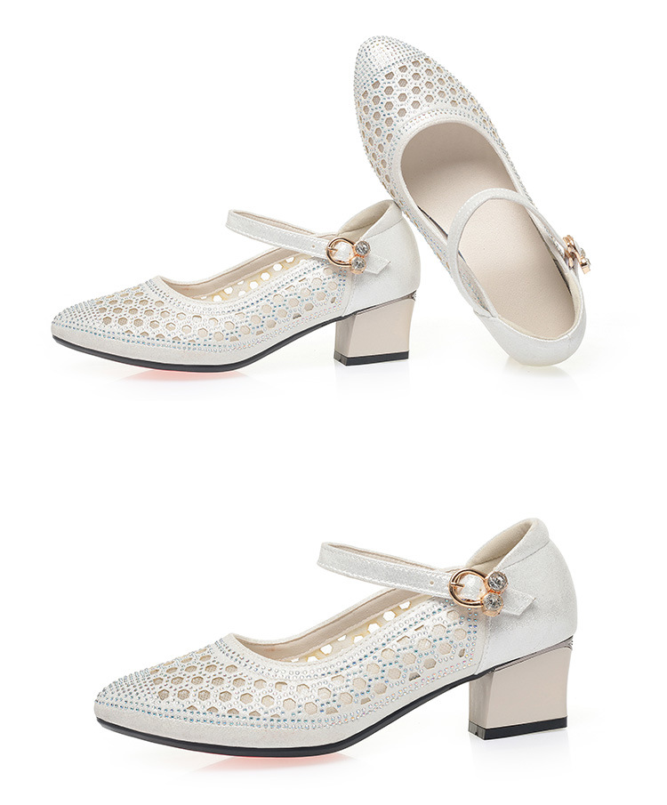 Sandal nữ quai ngang da thật lỗ thoáng mũi kín gót 4.5 cm — Vàng【Gót trung 4.5cm】 chi tiết 14