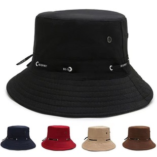 Small eaves fisherman hat printed LOGO site dustproof breathable hat men's travel fashion hat wearing rope sunscreen sunshade hat