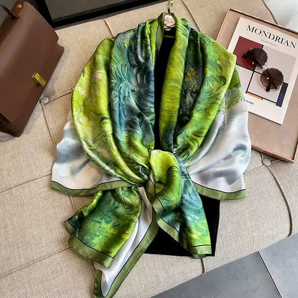 Spring and Summer New Silk Scarf Long Stylish Fashion Travel Shawl Lijing Forged Scarf Mother All-match Large Scarf for Women