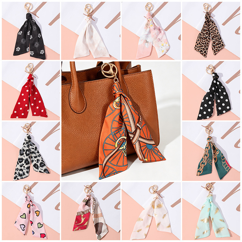 Korean High-End Fashion Ribbon Bow Bag Pendant Scarf Tassel Decoration Keychain Handbag Accessory