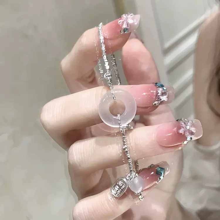 和田玉平安扣手链女轻奢ins小众设计精致福牌碎银几两手饰礼物