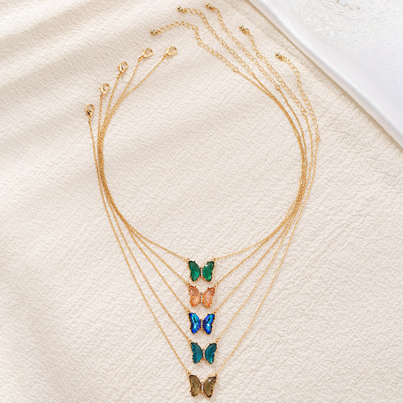 simple multicolor zircon butterfly necklace