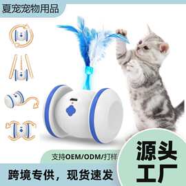 新款led发光轮子猫玩具 USB充电羽毛电动逗猫球智能互动宠物玩具