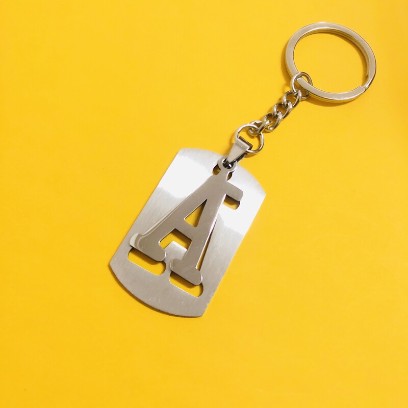 Cross-border Hot Sale Stainless Steel Keychain Letter Pendant 26 English Letter Accessories Frosted Hollow Splicing Detachable Ring