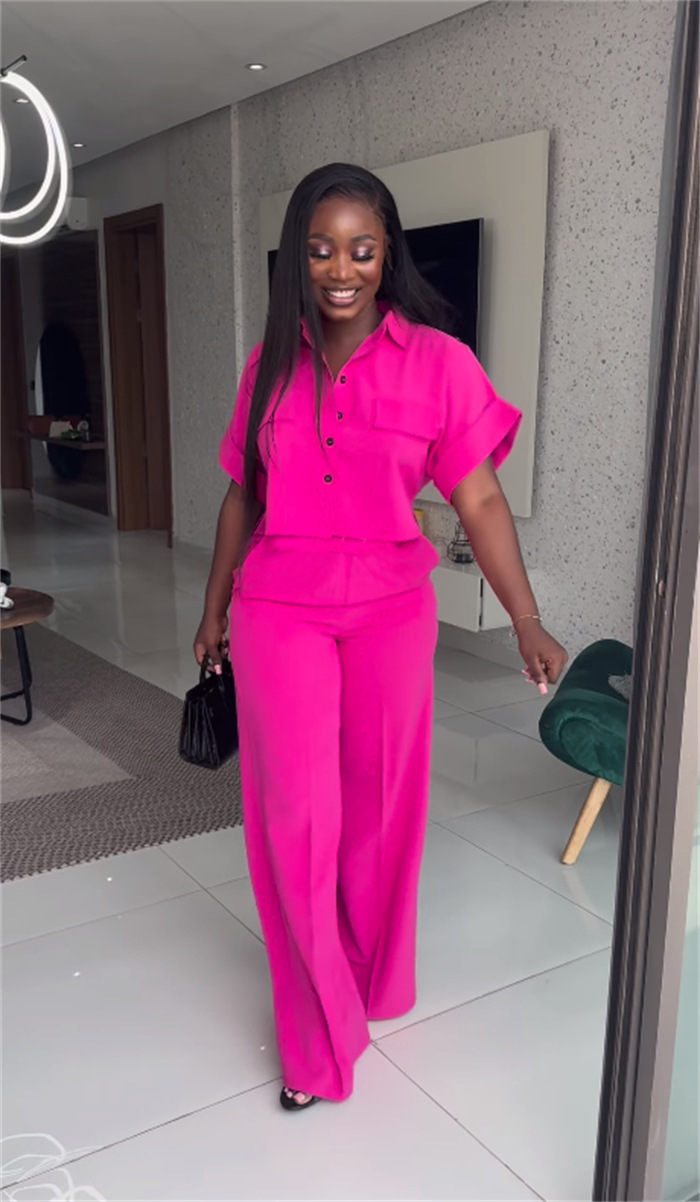 Holiday Daily Women's Casual Solid Color Polyester Button Pant Co-ord Set Pants Sets display picture 25