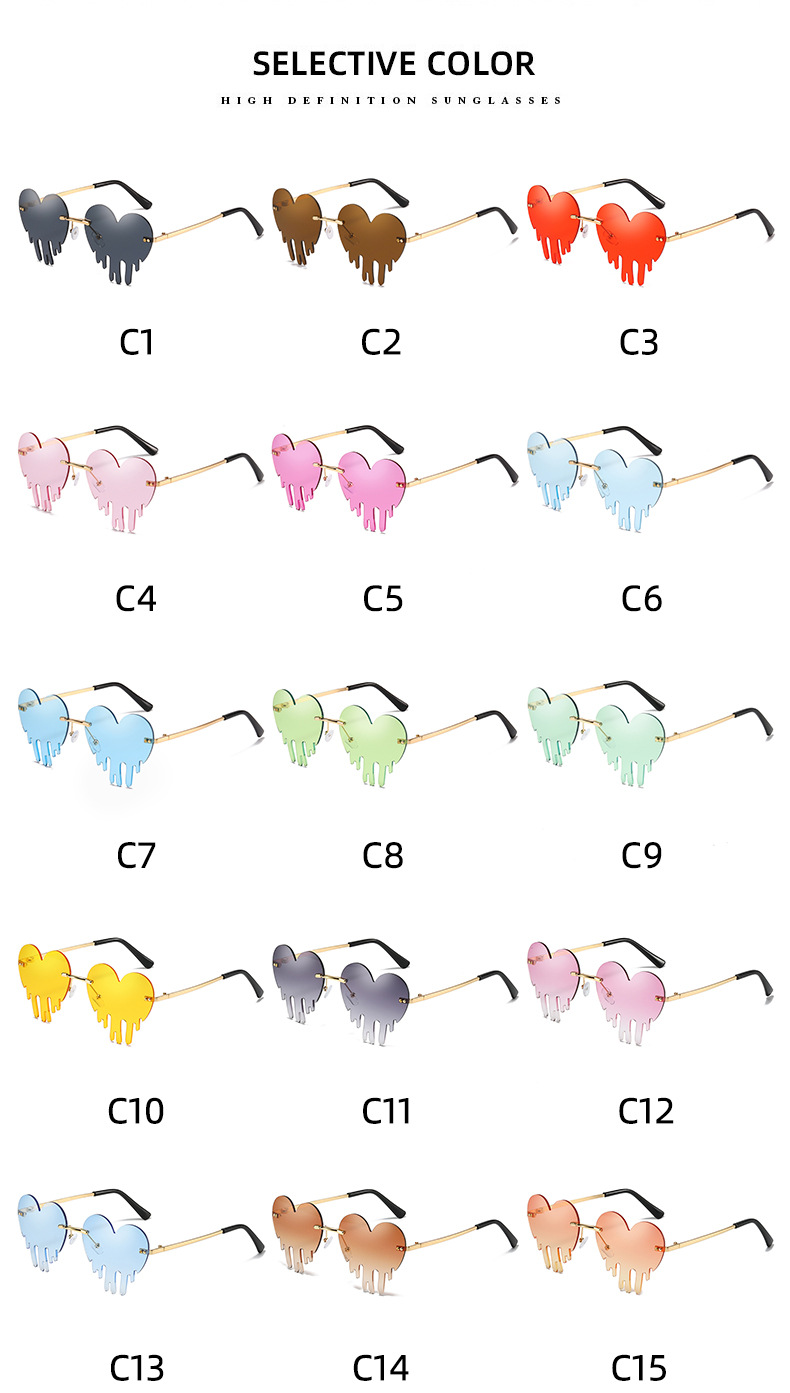 50g Weight Frameless Glasses Structure Sunglasses Classification PC, UV400 Protection Lens Material Special-Shaped Mirror Glasses Style Outdoor, Beach Occasion Heart Shape Pattern All Seasons Season Unisex Gender Novelty, Modern Style Style Novelty Modern Style Heart Shape PC UV400 Protection Special-Shaped Mirror Frameless Women's Sunglasses 2