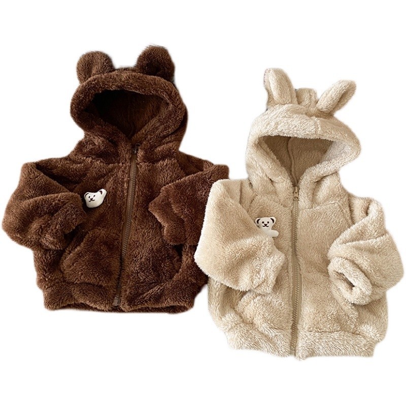 INS estilo coreano ropa para niños Otoño e Invierno niños y niñas bebé felpa engrosada abrigo bebé lindo con capucha ropa acolchada de algodón invierno cálido