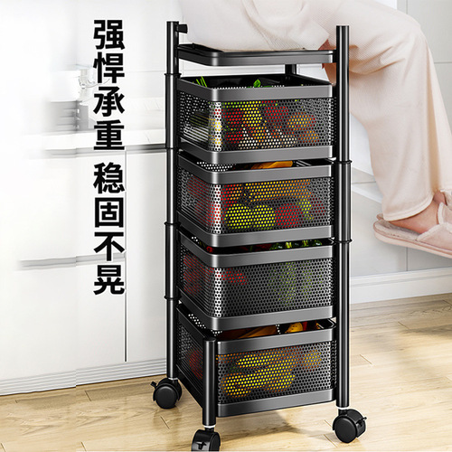 Kitchen rotating multi-functional storage rack household floor multi-layer snack trolley fruit and vegetable basket storage rack