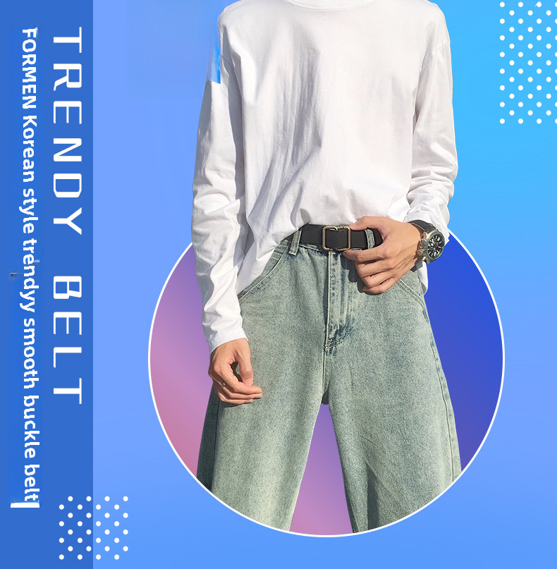 Trendy Belt Men's ins style simple Joker personality pants belt Korean Student Non-porous design factory wholesale_voghion.com