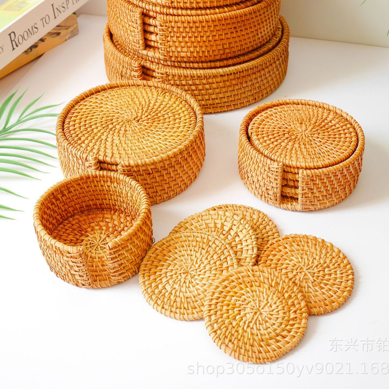 Rattan woven tea cup mat holder teapot mat Vietnam pot tea ceremony tea mat kung fu tea set accessories storage six gentlemen Rattan woven tea cup mat holder teapot mat Vietnam pot tea ceremony tea mat kung fu tea set accessories storage six gentlemen