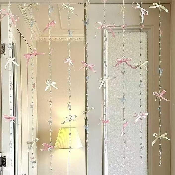 New Ballet-Style Bowknot Bead Chain Door Curtain for Bedroom Entrance Decoration, Dreamy Girly Room Decor in an Instagram Style New Ballet-Style Bowknot Bead Chain Door Curtain for Bedroom Entrance Decoration, Dreamy Girly Room Decor in an Instagram Style