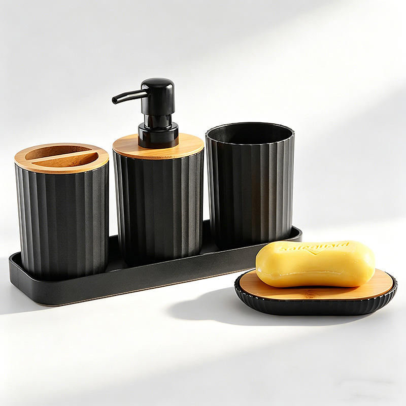 Juego de Accesorios de Baño de Bambú de Plástico